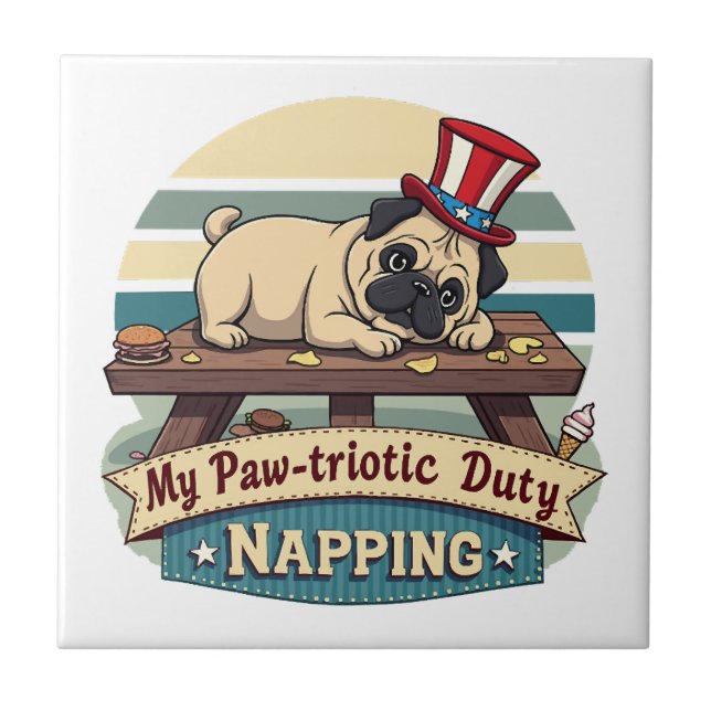 Mops beim Nickerchen Fliese (Vorderseite)