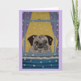 Mops beim Schneefall zuschauen Karte