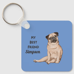 Mops-Bester-Freund-Individueller-Name-Rückkehr-zu- Schlüsselanhänger
