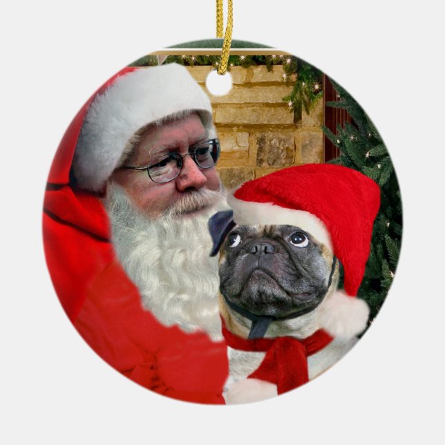 MOPS BETRACHTET OBEN SANKT-VERZIERUNG KERAMIK ORNAMENT (Vorne)