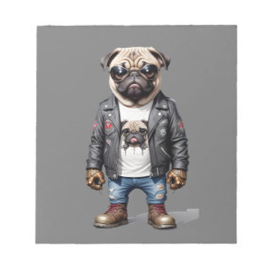 Mops Biker Rebel im Coolen Stil der Lederjacken Notizblock
