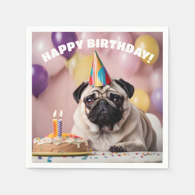 Mops Birthday Party Serviette (Vorderseite)