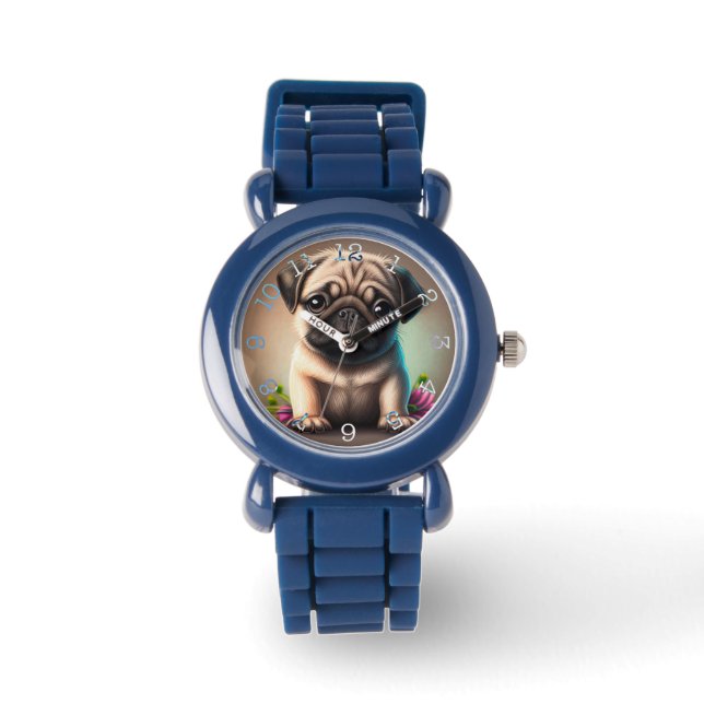 Mops - Blende mit schwarzen Zahlen Beobachten Armbanduhr (Vorderseite)