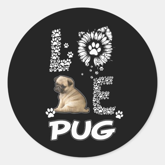 Mops Blume Lover Runder Aufkleber (Vorderseite)