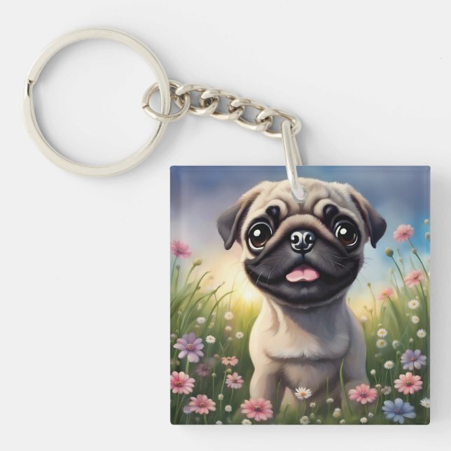 Mops-Blume Schlüsselanhänger (Vorderseite)