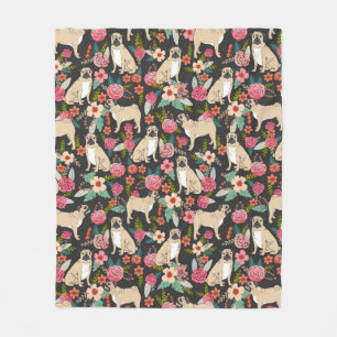 Mops-Blumendecke - niedliche Mops-Blumenmuster Fleecedecke