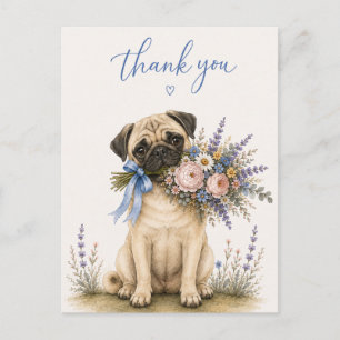 Mops-Blumenstrauß Dankeschön Postkarte