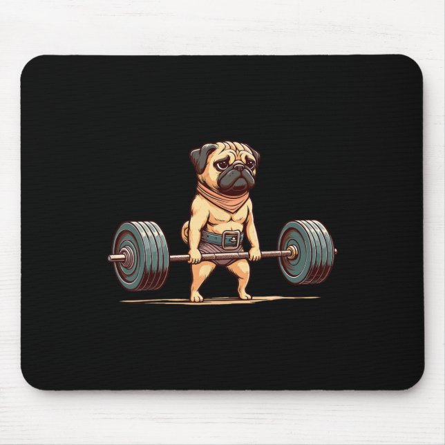 Mops Bodybuilder Gym Spaß Weightlift Workout Mousepad (Vorne)