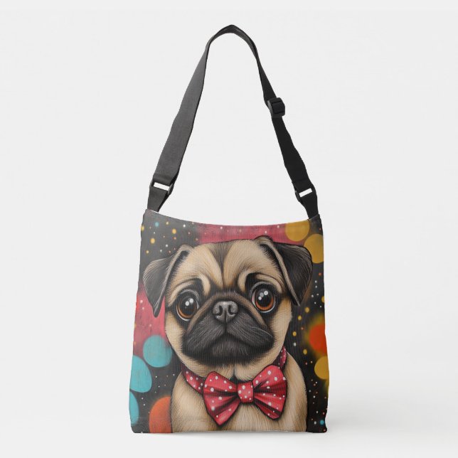 Mops Bow-Tied Heartbreaker Tragetaschen Mit Langen Trägern (Vorderseite)