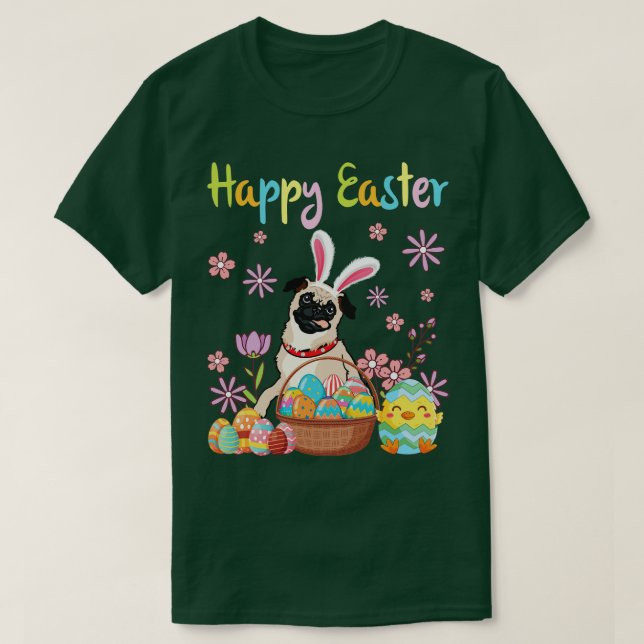 Mops Bunny Dog Tanz mit Blume Eggs Chick Happy E T-Shirt (Design vorne)