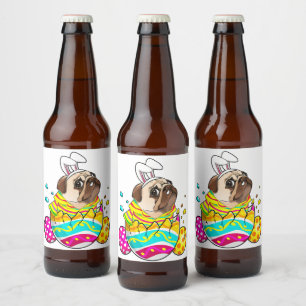 Mops Bunny Ears Eizellen Osttag Niedlicher Hund Lo Bierflaschenetikett