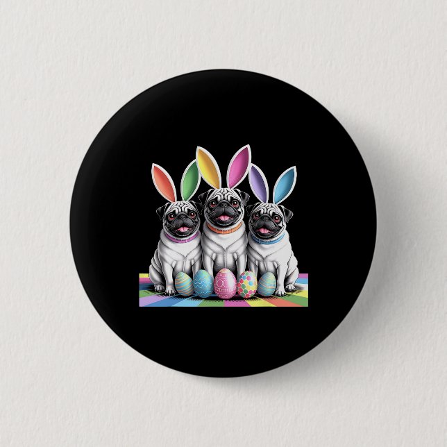 Mops Bunny Pals Osterspass! Niedliche Hunde Frühli Button (Vorderseite)