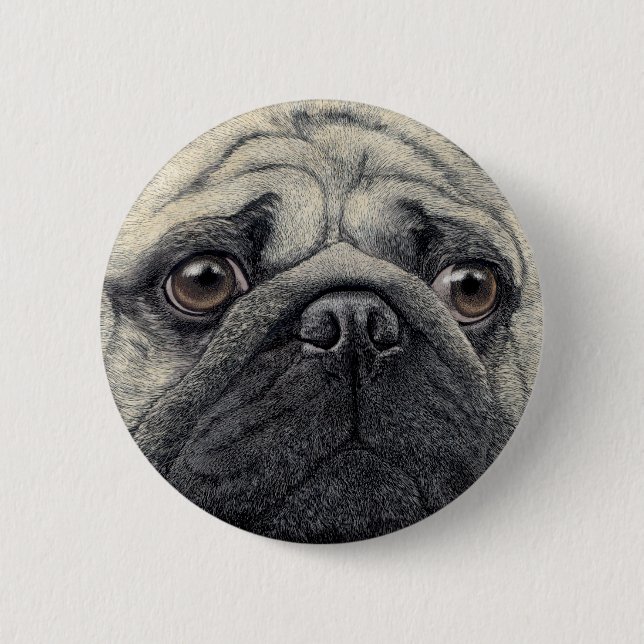 Mops Button - "Pugshot" (Vorderseite)