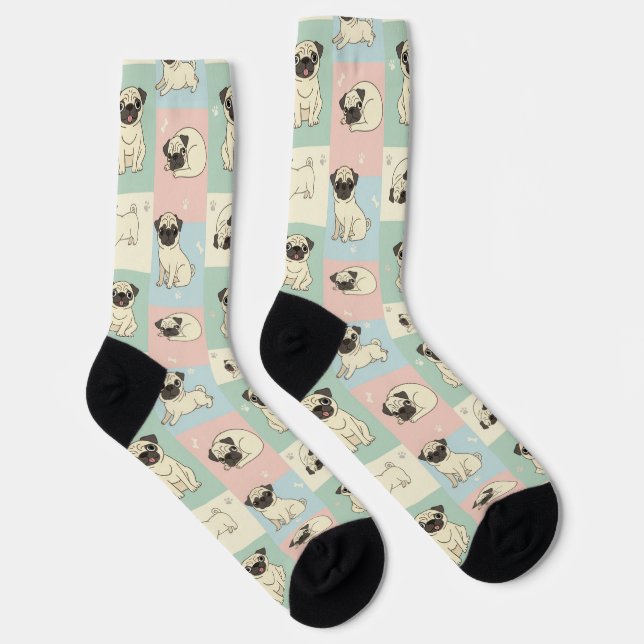 Mops-Cartoon-Muster Socken (Rechts)