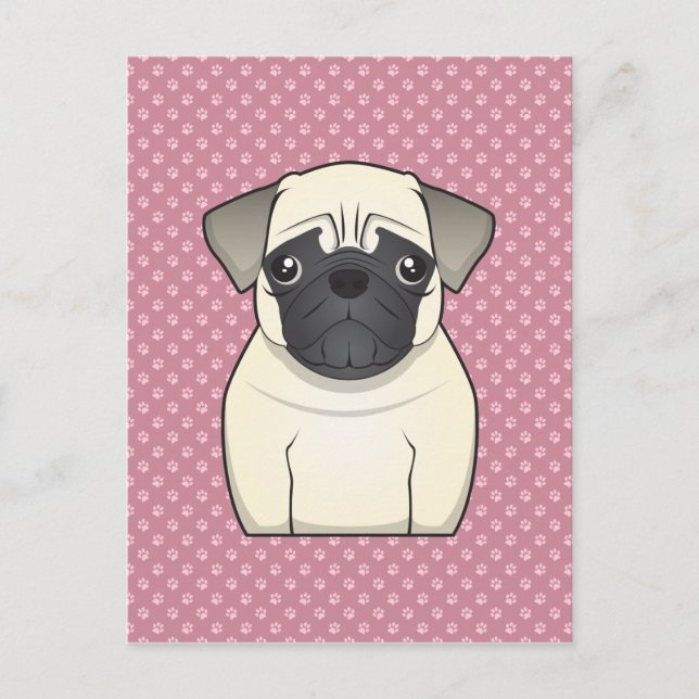 Mops Cartoon Postkarte (Vorderseite)