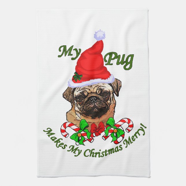 Mops Christmas Merry Handtuch (Vertikal)