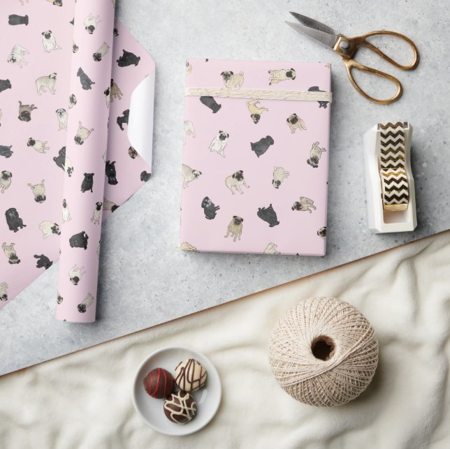 Mops Confetti - Blassrosa Geschenkpapier (Kunsthandwerk)