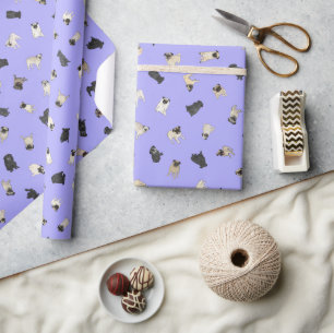 Mops Confetti - lila Rolle Geschenkpapier