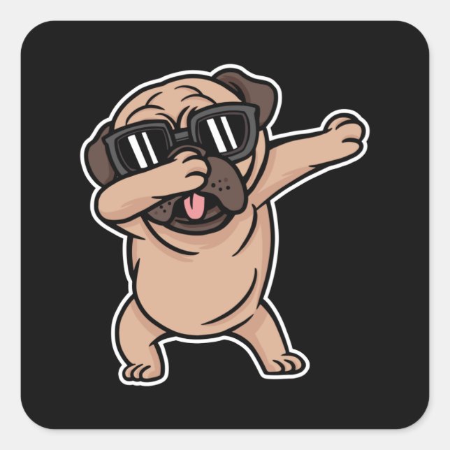 Mops Dabbing Hund Quadratischer Aufkleber (Vorderseite)