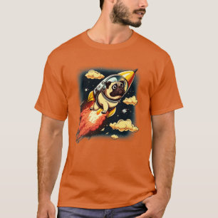 Mops, der mit einer Rakete ins All fliegt T-Shirt