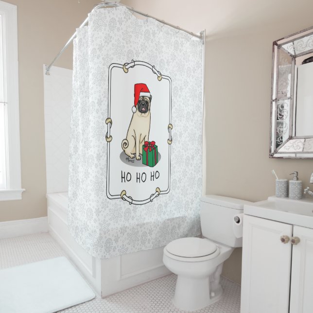 Mops der Weihnachtszeit (helle Weihnachtsmannmütze Duschvorhang (Beispiel)