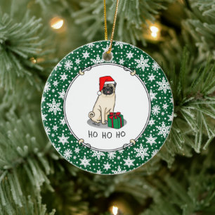 Mops der Weihnachtszeit (helle Weihnachtsmannmütze Keramik Ornament