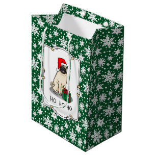 Mops der Weihnachtszeit (helle Weihnachtsmannmütze Mittlere Geschenktüte