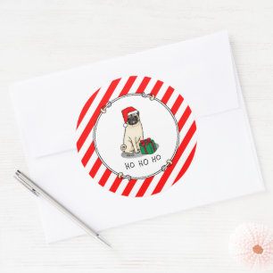 Mops der Weihnachtszeit (helle Weihnachtsmannmütze Runder Aufkleber