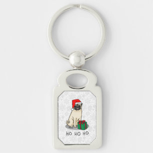 Mops der Weihnachtszeit (helle Weihnachtsmannmütze Schlüsselanhänger