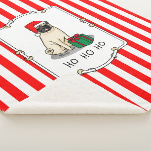 Mops der Weihnachtszeit (helle Weihnachtsmannmütze Sherpadecke