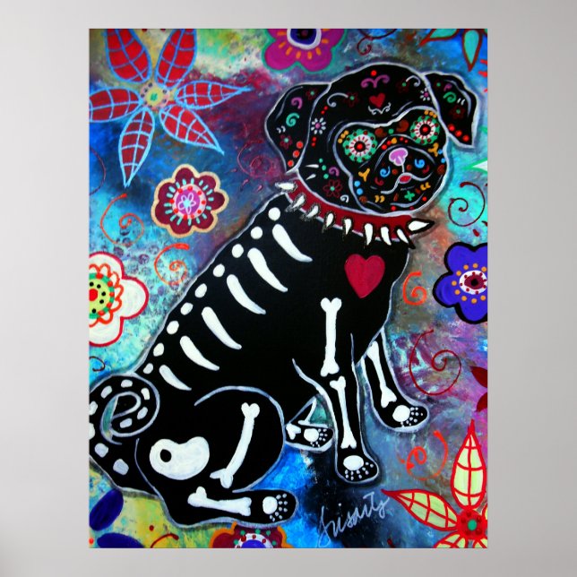 Mops Dia de los Muertos Dog Lover Poster (Vorne)