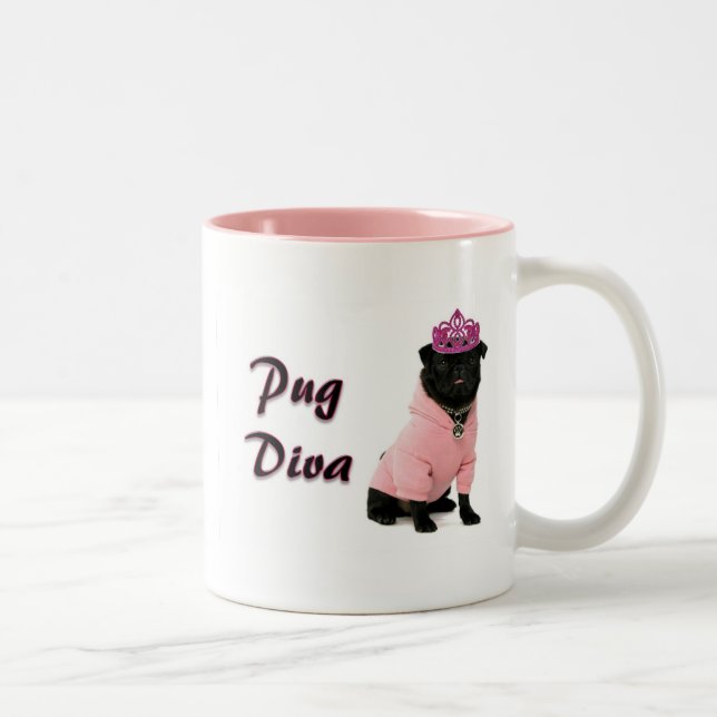 Mops-Diva Zweifarbige Tasse (Rechts)