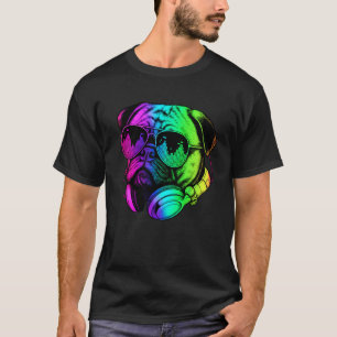 Mops-DJ-Kopfhörer Retro-Musik Hunde-Liebhaber T-Shirt