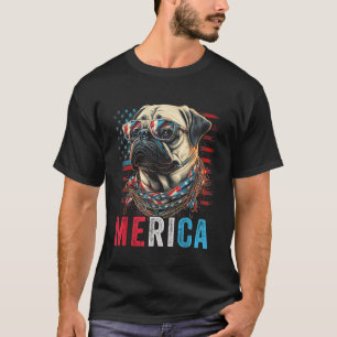 Mops Dog 4. Juli American Flag Amerika USA Meri T-Shirt