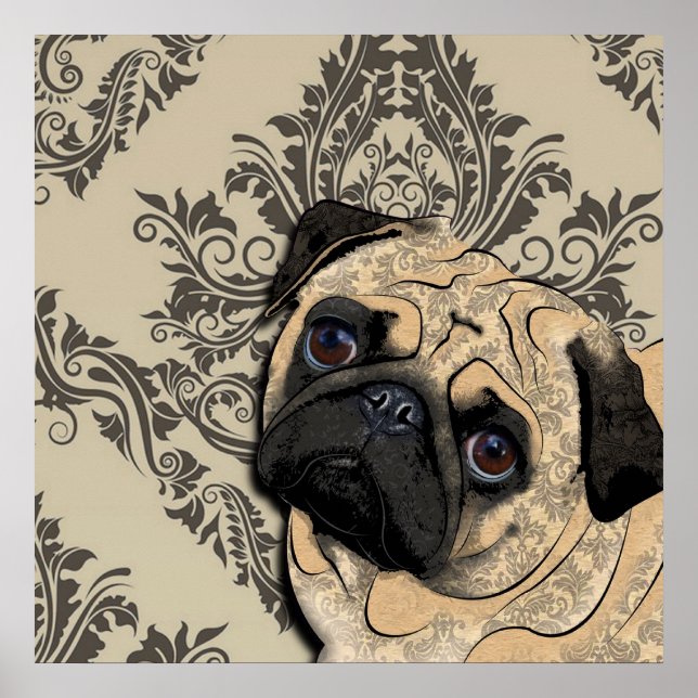 Mops Dog Abstraktes Muster Druckplakat Poster (Vorne)