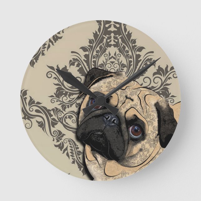 Mops Dog Abstraktes Muster für Begleiter drucken Runde Wanduhr (Vorderseite)