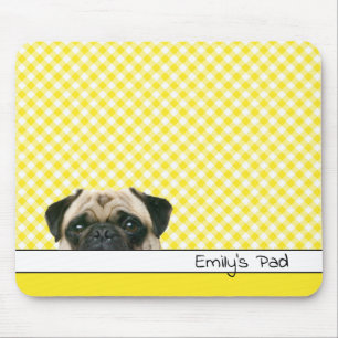 Mops Dog auf Yellow Gingham Mousepad