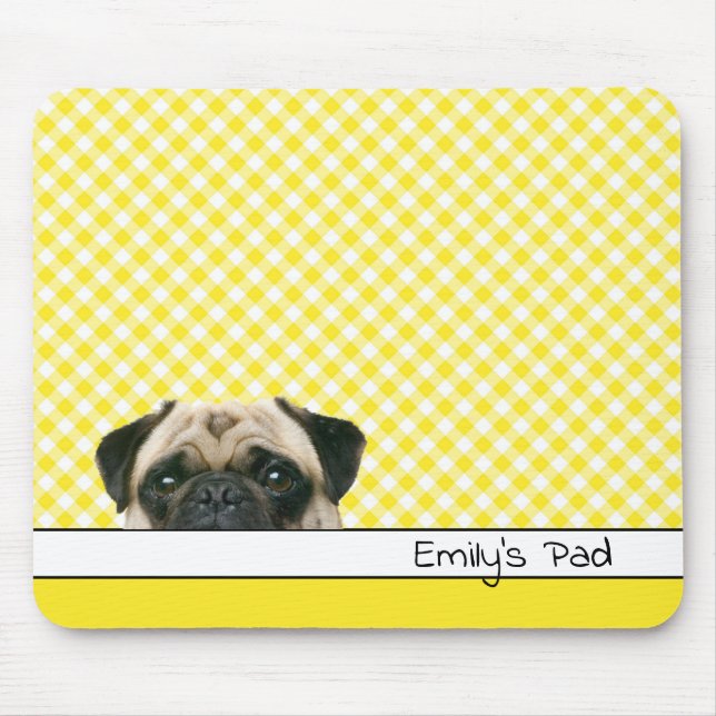 Mops Dog auf Yellow Gingham Mousepad (Vorne)