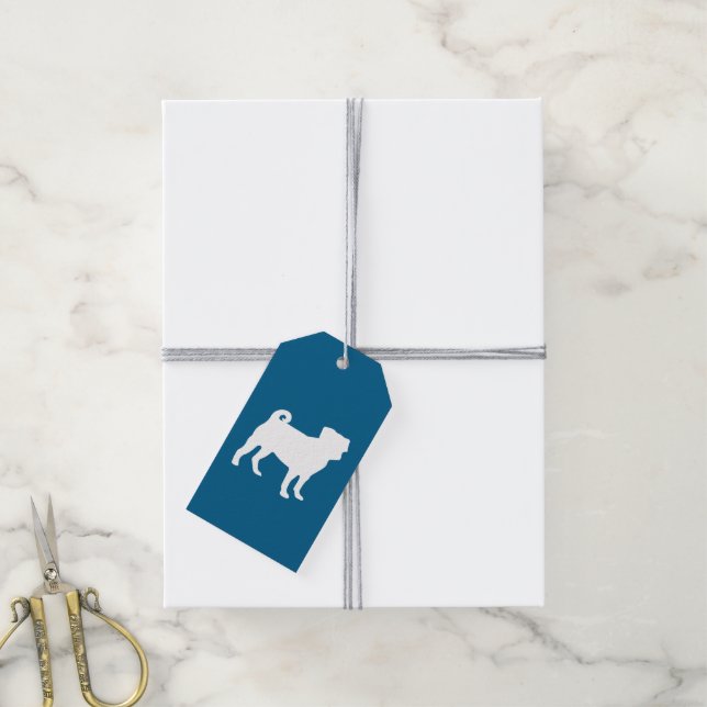 Mops Dog Baby Dusche Blue Puppy Boy Geschenkanhänger (Mit Garn)