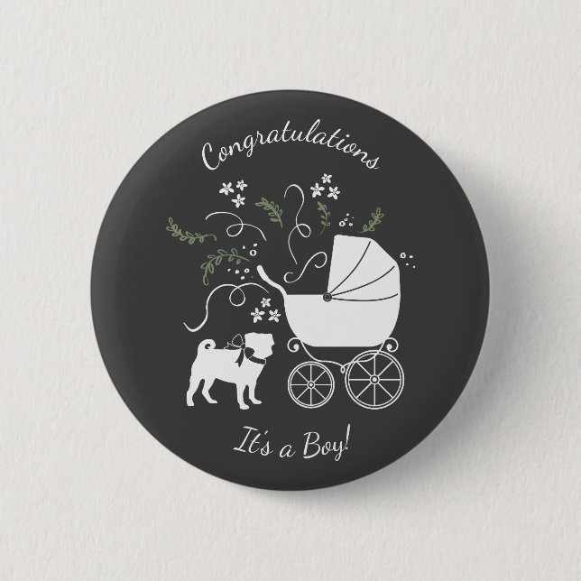 Mops Dog Baby Duwer Thema Welpe Geschlecht Neutral Button (Vorderseite)