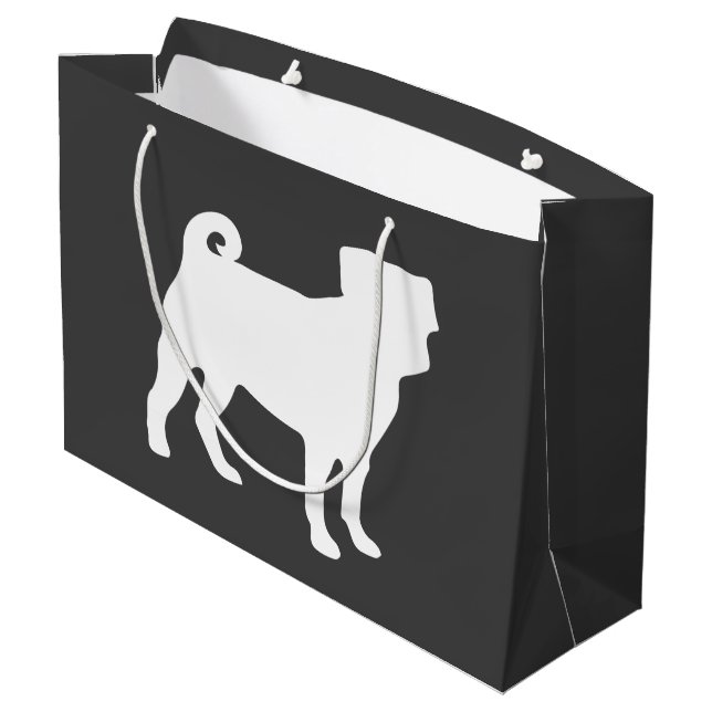 Mops Dog Baby Duwer Thema Welpe Geschlecht Neutral Große Geschenktüte (Rückseite Schrägansicht)