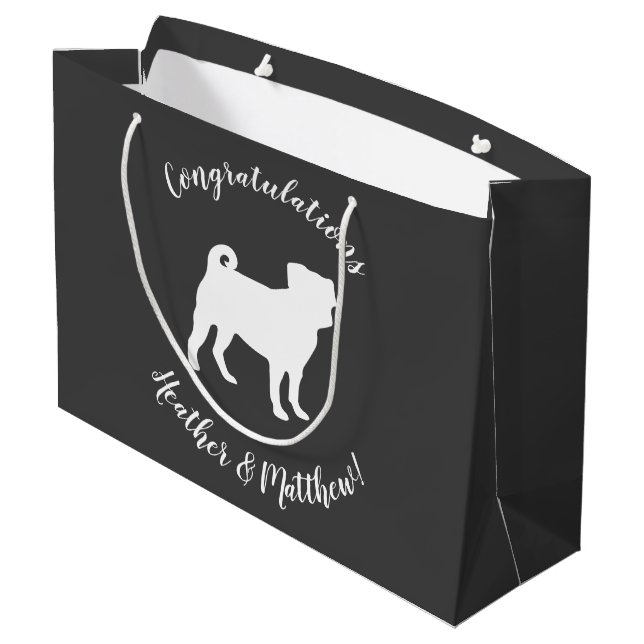 Mops Dog Baby Duwer Thema Welpe Geschlecht Neutral Große Geschenktüte (Rückseite Schrägansicht)