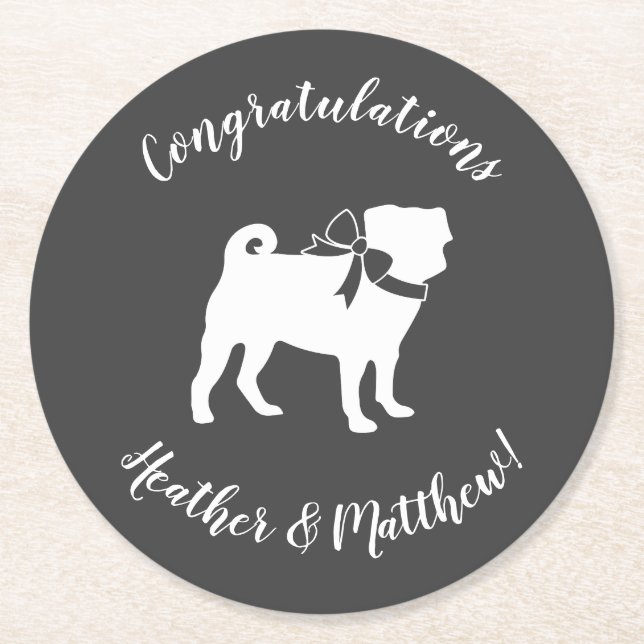 Mops Dog Baby Duwer Thema Welpe Geschlecht Neutral Runder Pappuntersetzer (Vorderseite)