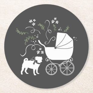 Mops Dog Baby Duwer Thema Welpe Geschlecht Neutral Runder Pappuntersetzer