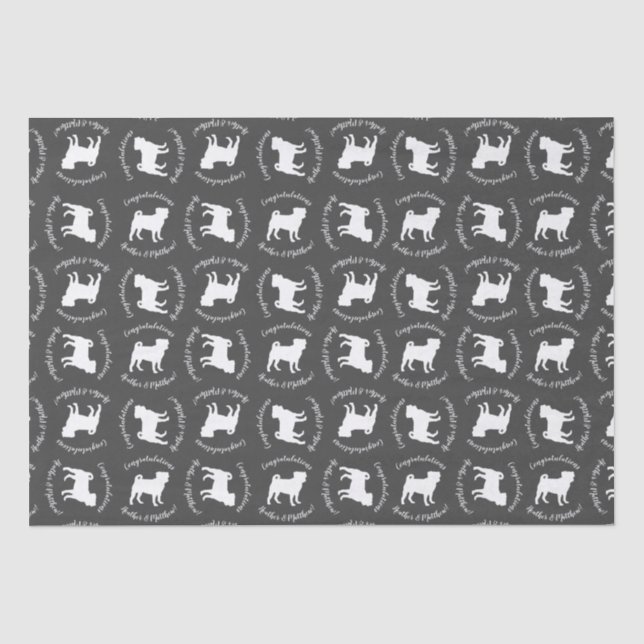 Mops Dog Baby Duwer Thema Welpe Geschlecht Neutral Seidenpapier (Vorderseite)