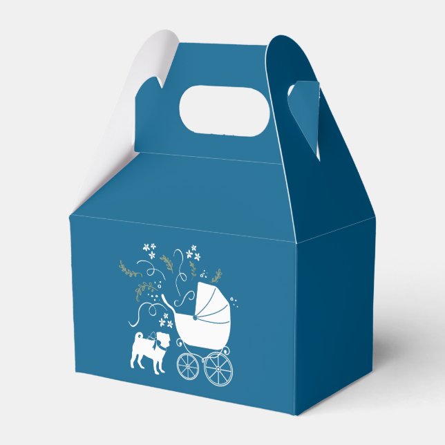 Mops Dog Baby Shower Blue mit Bow Geschenkschachtel (Vorderseite)