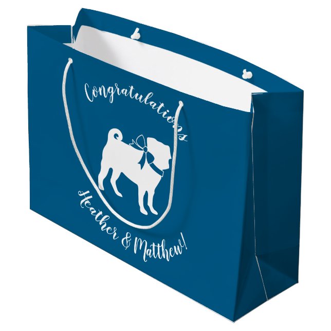 Mops Dog Baby Shower Blue mit Bow Große Geschenktüte (Rückseite Schrägansicht)