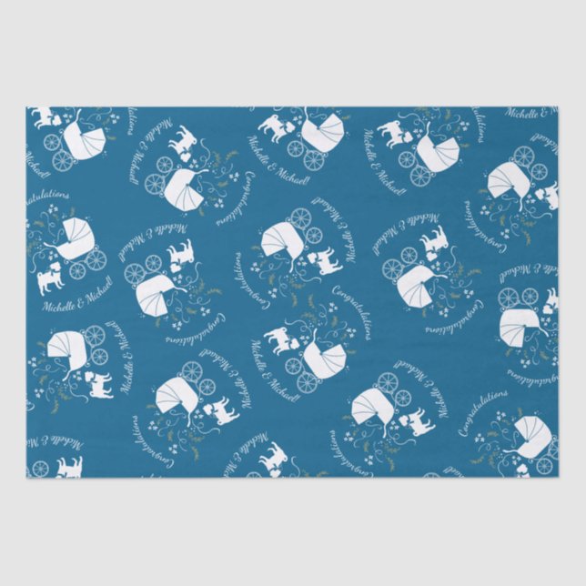 Mops Dog Baby Shower Blue mit Bow Seidenpapier (Vorderseite)