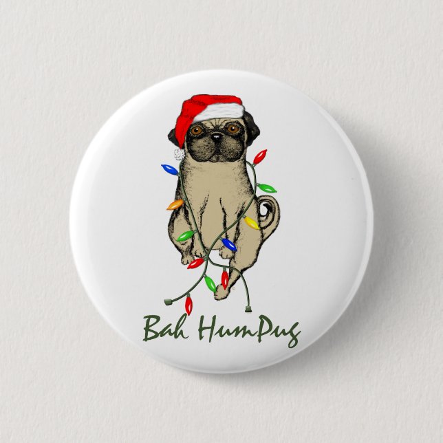Mops Dog Bah Humpug Weihnachten Button (Vorderseite)