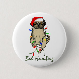 Mops Dog Bah Humpug Weihnachten Button